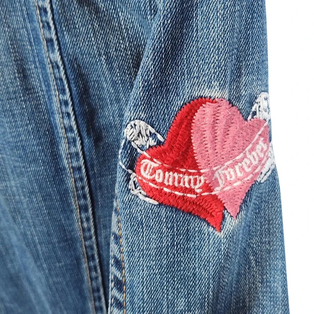 Vintage Tommy Hilfiger Jean Jacket M Women Y2K Embroidered Bird Heart Love Patch - Picture 4 of 16